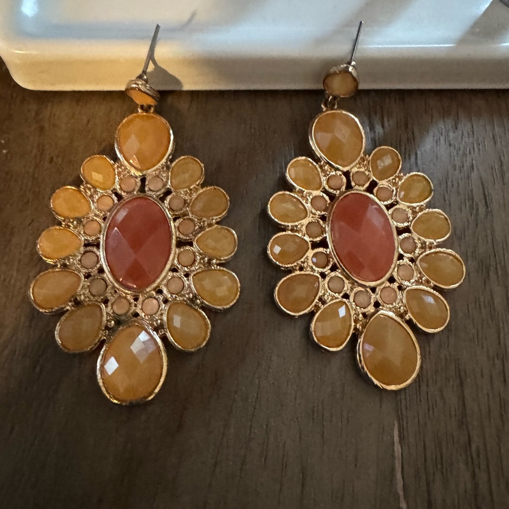 Orange Statement Earrings - Picture 2 of 2